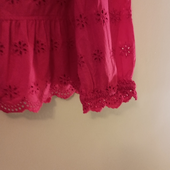 Madewell Top Peplum Blouse Eyelet Red Womens Size Medium Back tie Keyhole Casual - Picture 7 of 9